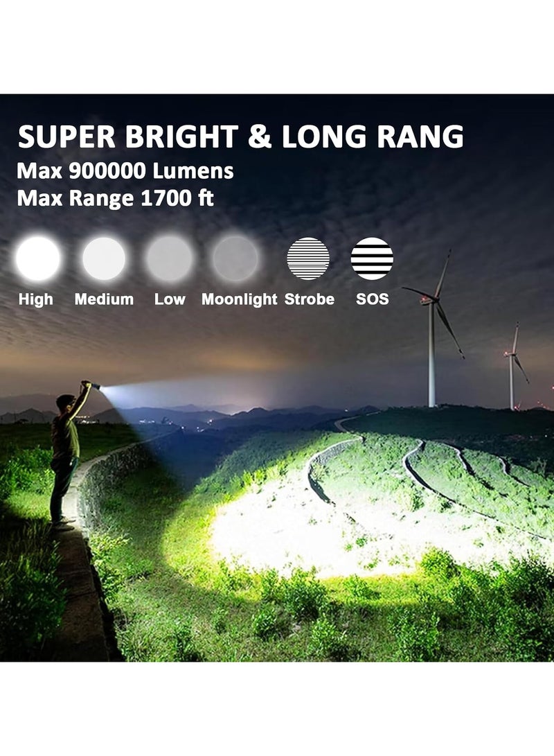 YQbest مصباح يدوي LED قابل لإعادة الشحن 90000 لومن عالي، ضوء Torch مقاوم للماء IPX6، مصابيح Torch سريعة الشحن من نوع C بـ 6 أوضاع، مصابيح قابلة للتكبير للتخييم والمشي في الطبيعة والطوارئ - Image 3