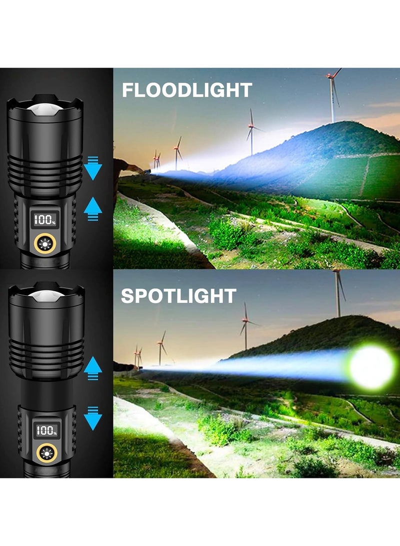 YQbest مصباح يدوي LED قابل لإعادة الشحن 90000 لومن عالي، ضوء Torch مقاوم للماء IPX6، مصابيح Torch سريعة الشحن من نوع C بـ 6 أوضاع، مصابيح قابلة للتكبير للتخييم والمشي في الطبيعة والطوارئ - Image 5