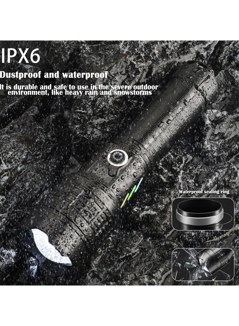 YQbest مصباح يدوي LED قابل لإعادة الشحن 90000 لومن عالي، ضوء Torch مقاوم للماء IPX6، مصابيح Torch سريعة الشحن من نوع C بـ 6 أوضاع، مصابيح قابلة للتكبير للتخييم والمشي في الطبيعة والطوارئ - Image 2