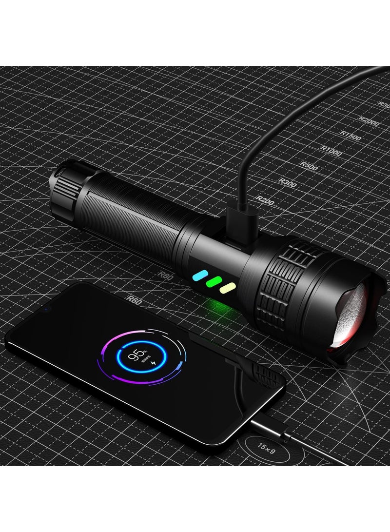 YQbest مصباح يدوي LED قابل لإعادة الشحن 90000 لومن عالي، ضوء Torch مقاوم للماء IPX6، مصابيح Torch سريعة الشحن من نوع C بـ 6 أوضاع، مصابيح قابلة للتكبير للتخييم والمشي في الطبيعة والطوارئ - Image 4