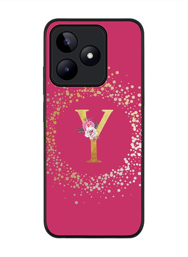 Stylizedd Rugged Black edge case for Realme C51 / Realme Note 50 4G,Custom Monogram Initial Letter Floral Alphabet - Y (Deep Pink Rose) - Image 1