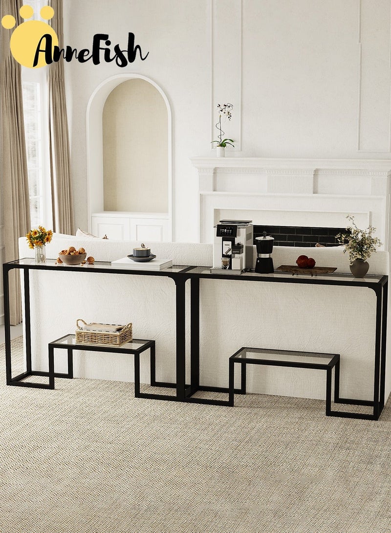 AnneFish 120*30*80cm Tempered Glass Tabletop Console Table Sofa Table with Storage Shelf and Entryway Table for Couch Hallway Entrance Living Room - Image 5