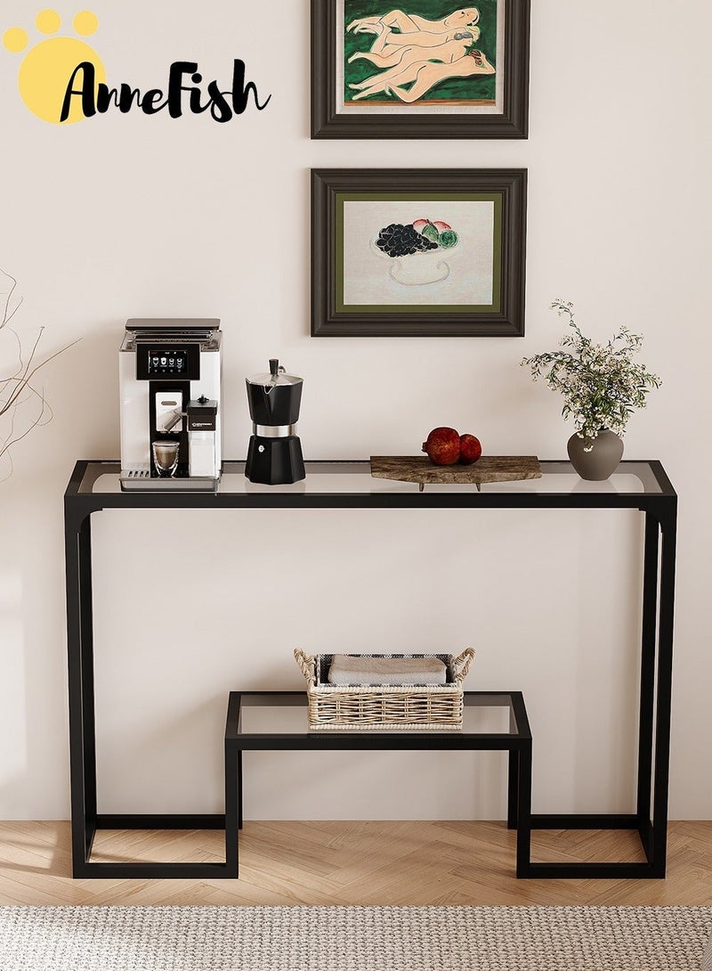 AnneFish 120*30*80cm Tempered Glass Tabletop Console Table Sofa Table with Storage Shelf and Entryway Table for Couch Hallway Entrance Living Room - Image 3