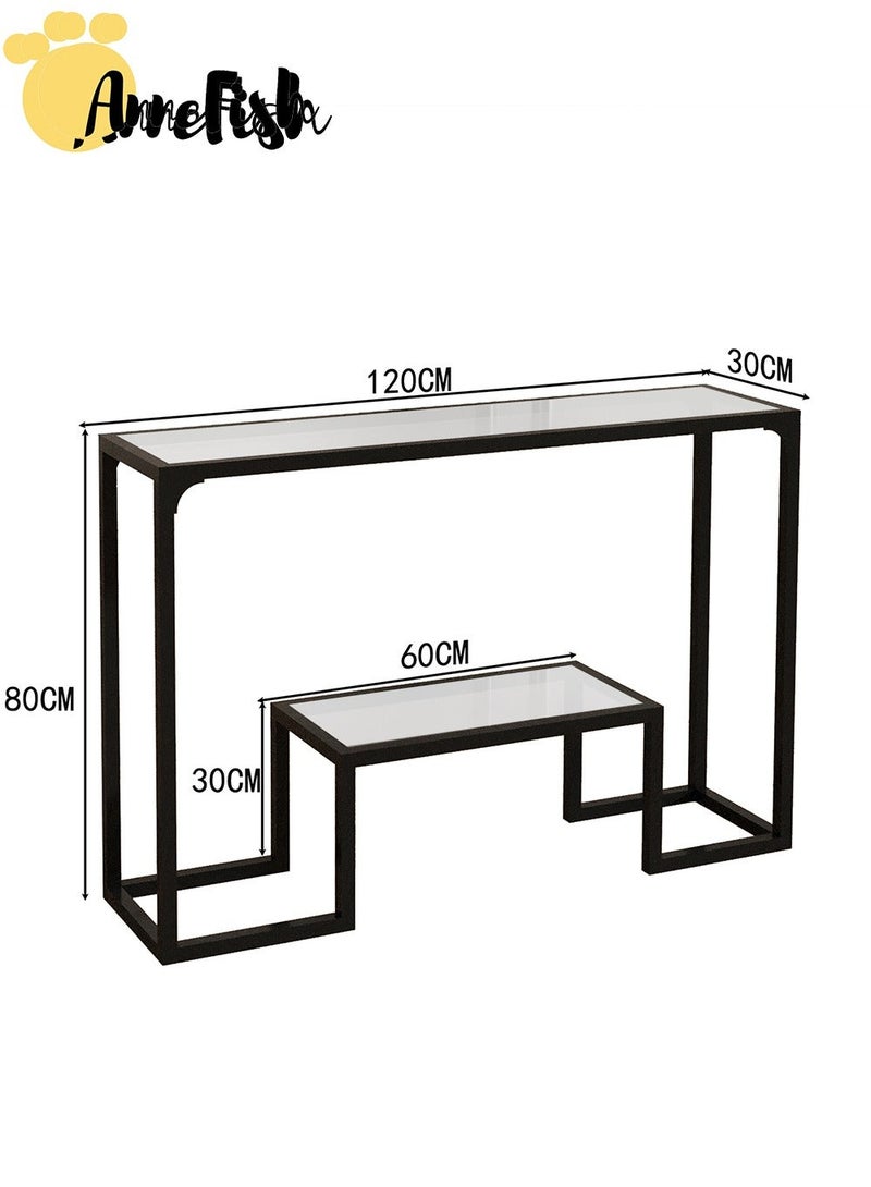 AnneFish 120*30*80cm Tempered Glass Tabletop Console Table Sofa Table with Storage Shelf and Entryway Table for Couch Hallway Entrance Living Room - Image 4