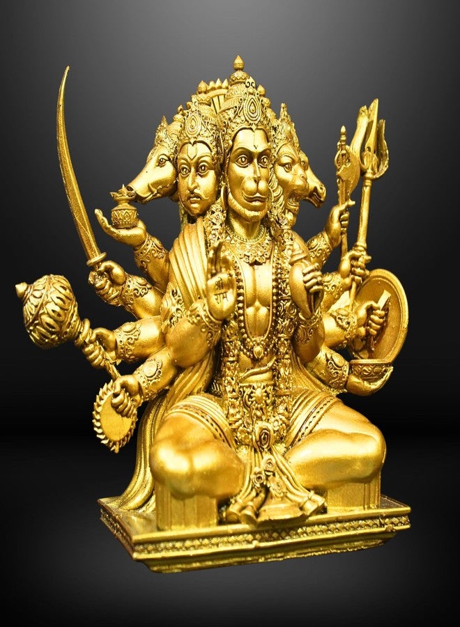 NEEANN Panchmukhi Hanuman Idol - 6 Inches Polystone Statue - Brass, Copper, Orange & Antique Silver Finish - Vastu Decorative Hanuman Murti for Home & Office Decor (Brass Colour) - Image 4