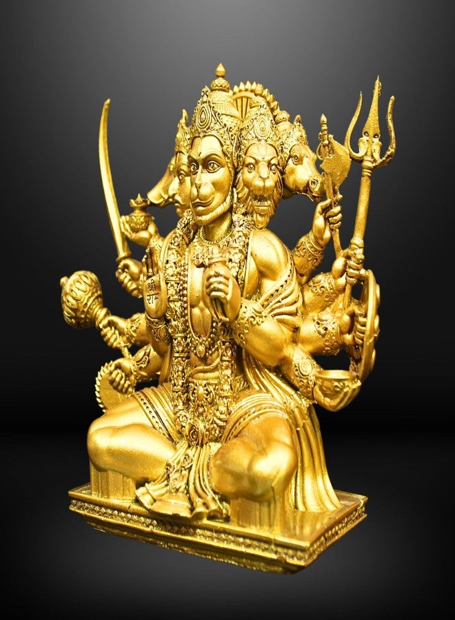 NEEANN Panchmukhi Hanuman Idol - 6 Inches Polystone Statue - Brass, Copper, Orange & Antique Silver Finish - Vastu Decorative Hanuman Murti for Home & Office Decor (Brass Colour) - Image 5