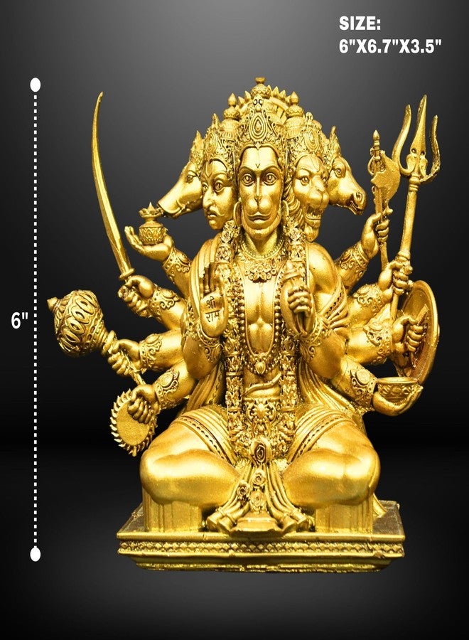 NEEANN Panchmukhi Hanuman Idol - 6 Inches Polystone Statue - Brass, Copper, Orange & Antique Silver Finish - Vastu Decorative Hanuman Murti for Home & Office Decor (Brass Colour) - Image 2