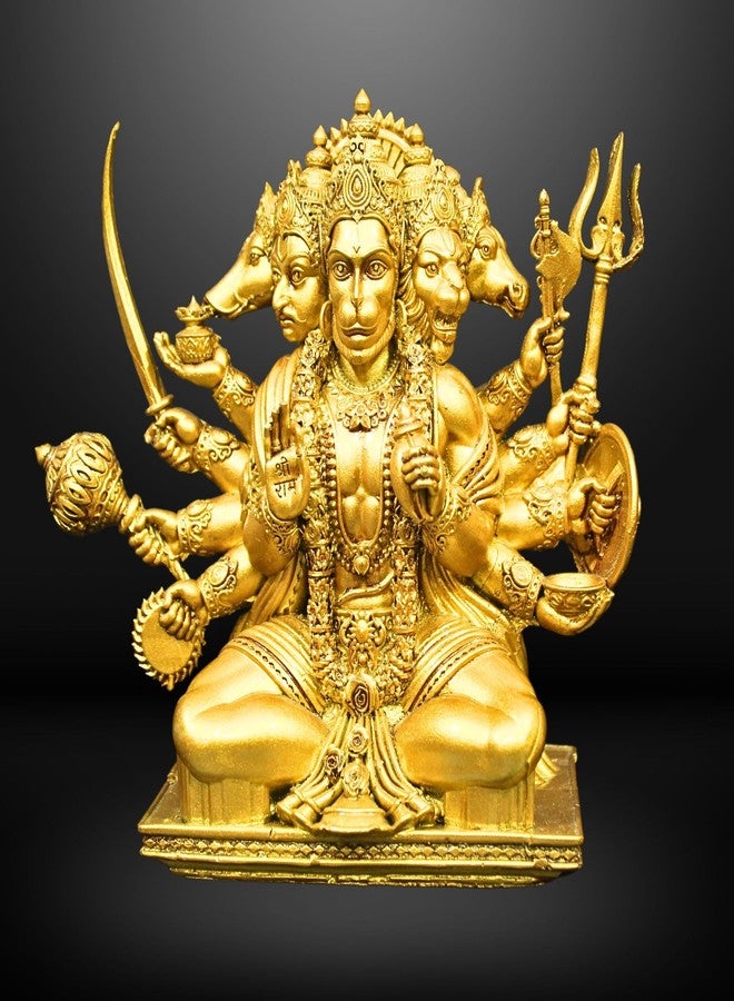 NEEANN Panchmukhi Hanuman Idol - 6 Inches Polystone Statue - Brass, Copper, Orange & Antique Silver Finish - Vastu Decorative Hanuman Murti for Home & Office Decor (Brass Colour) - Image 1