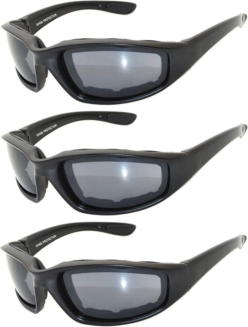 OWL 3 Pack Motorcycle Riding Glasses, Padded Sport Sunglasses, Assorted Colors for Men and Women - Image 1