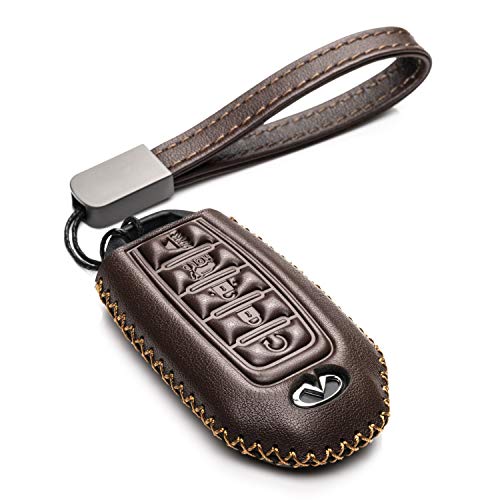 Vitodeco Leather Smart Key Fob Case Cover Protector Compatible for 2018 - 2025 Infiniti QX60, QX50, 2022 - 2023 Infiniti Q50, Q60, 2023-2025 Infiniti QX55 (5-Button, Brown) - Image 1