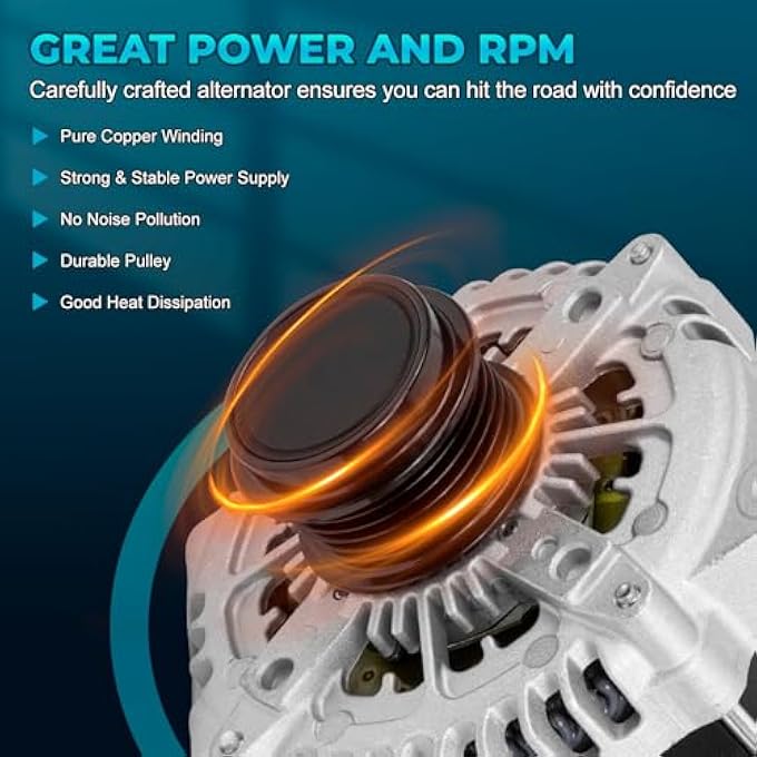 CNYGO P56029740AA Alternator Compatible with Jeep Cherokee 2015 2016 2017 2018 2019 2020 2021 2022 V6 3.2L 12V 180A High Output 6-Groove Decoupler Pulley Clockwise 11749N 90295915 421007150 TN4210007150 - Image 5