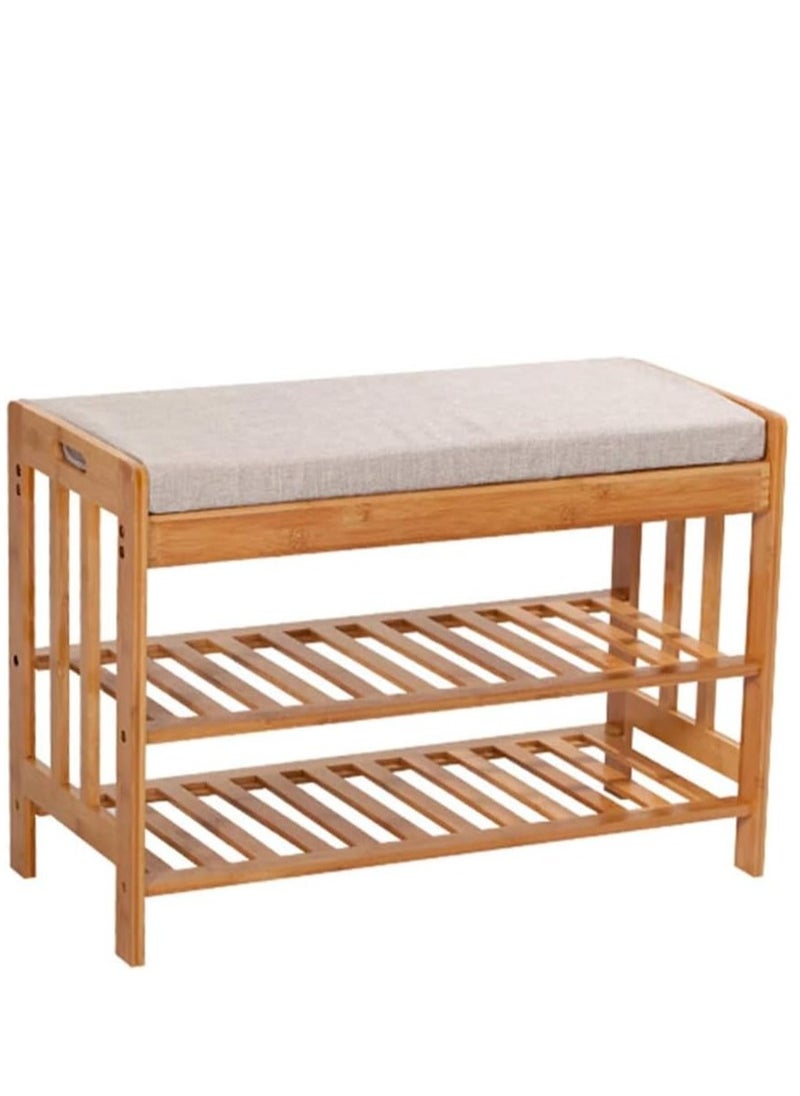 HOME TASTE - TOMSUN Shoe Rack Bench with Upholstered Padded Seat Shoe Storage Shelf - Image 1