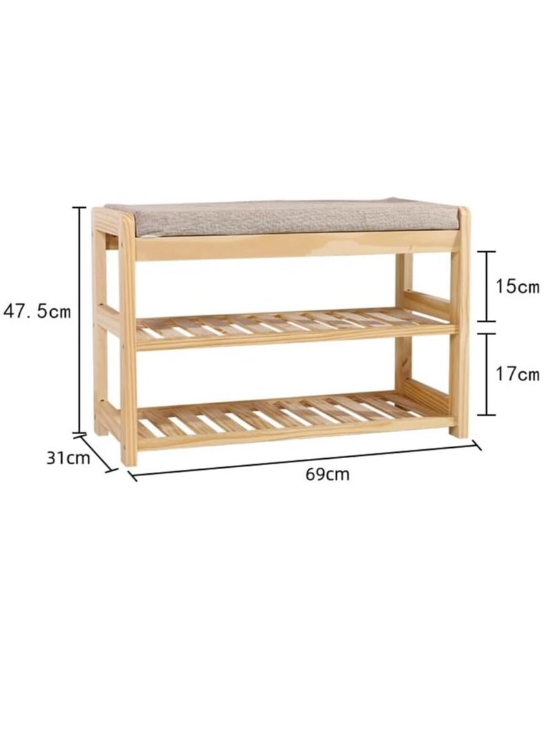 HOME TASTE - TOMSUN Shoe Rack Bench with Upholstered Padded Seat Shoe Storage Shelf - Image 1