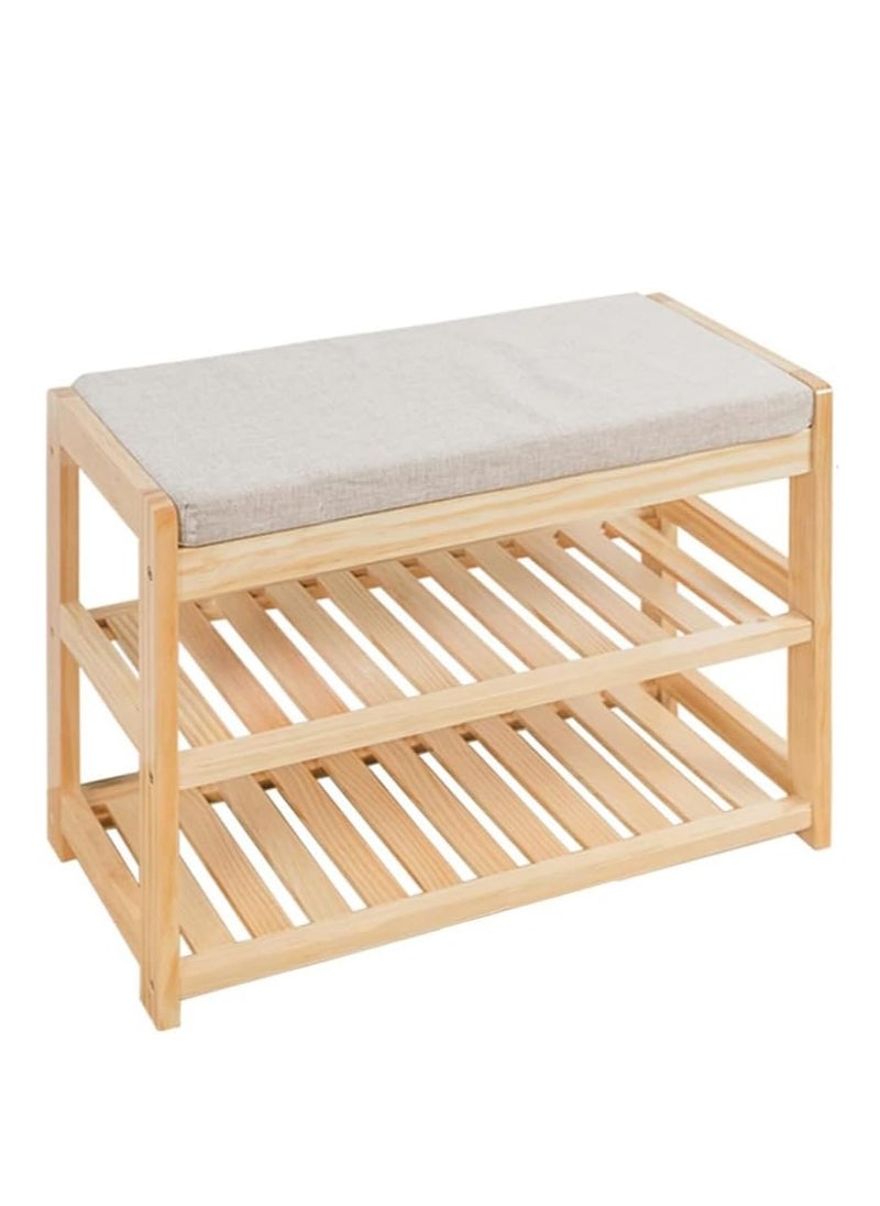 HOME TASTE - TOMSUN Shoe Rack Bench with Upholstered Padded Seat Shoe Storage Shelf - Image 1