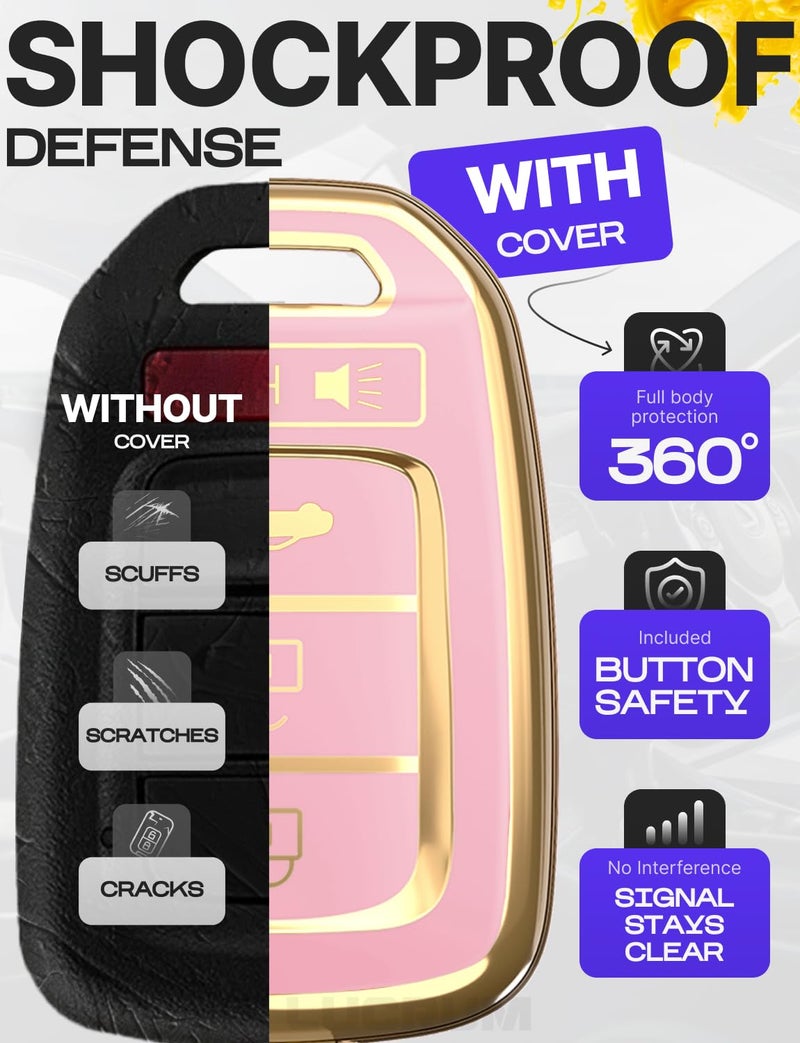 Lucrum Compatible With Honda Key Fob Cover & Leather Keychain - Tpu Keyfob Case For Accord Civic Cr-V Hr-V Pilot Ridgeline Se Lx  For 4 Button Remote (2014-2022) - Pink And Gold - Image 4