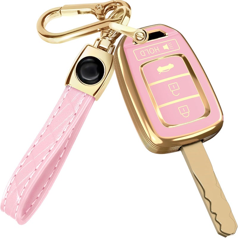 Lucrum Compatible With Honda Key Fob Cover & Leather Keychain - Tpu Keyfob Case For Accord Civic Cr-V Hr-V Pilot Ridgeline Se Lx  For 4 Button Remote (2014-2022) - Pink And Gold - Image 1