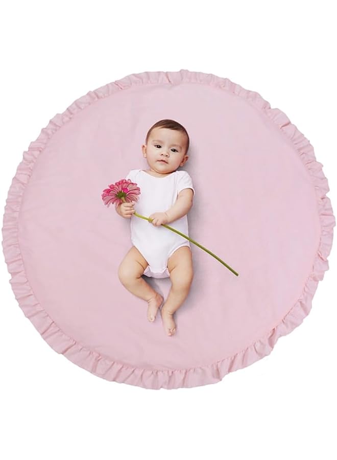 PROMASS Cotton Play Mat Soft Crawling Mat White Detachable Washable Game Blanket Floor Playmate Kids Infant Child Activity Round Rug Home Room Decor Upholstered Crawling Play Bedroom Decor,pink - Image 1