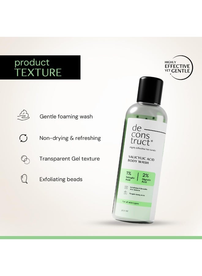 Deconstruct 1% Salicylic Acid Body Wash with 2% Glycolic Acid | Prevents Body Acne, Rough & Bumpy skin | Deeply cleanses skin | Shower gel for Women & Men- 200ml - Image 3