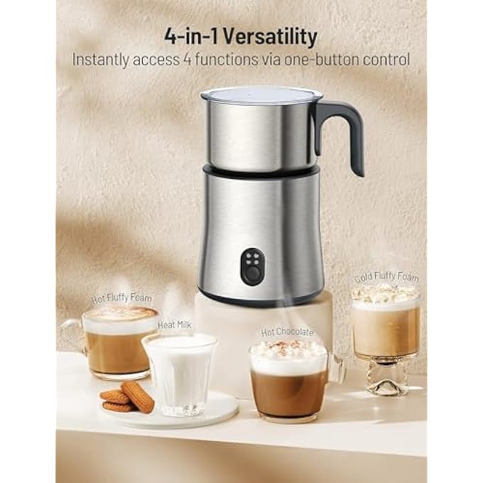 NALACAL مكشوف وبخار حليب 4In1 قابل للفصل، ماكينة شوكولاتة ساخنة كهربائية 500 مل وسخان حليب كهربائي مع رغوة باردة ساخنة، آمن في غسالة الصحون للقهوة، لاتيه كابتشينو ماتشا - Image 2