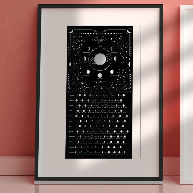 windrio Moon Calendar 2026 Lunar Phases, Hangable MoonLight Wall Poster, Full Moon Tracker Wall Art, Moon Lover Gifts, Astrology Decorations, and Celestial Calendar, Black - Image 4