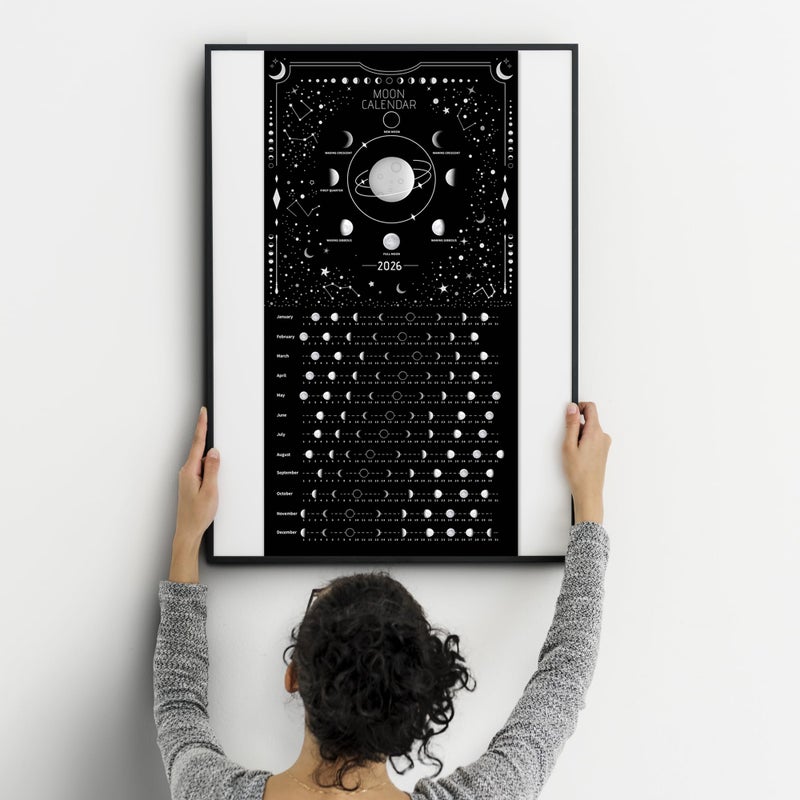 windrio Moon Calendar 2026 Lunar Phases, Hangable MoonLight Wall Poster, Full Moon Tracker Wall Art, Moon Lover Gifts, Astrology Decorations, and Celestial Calendar, Black - Image 3
