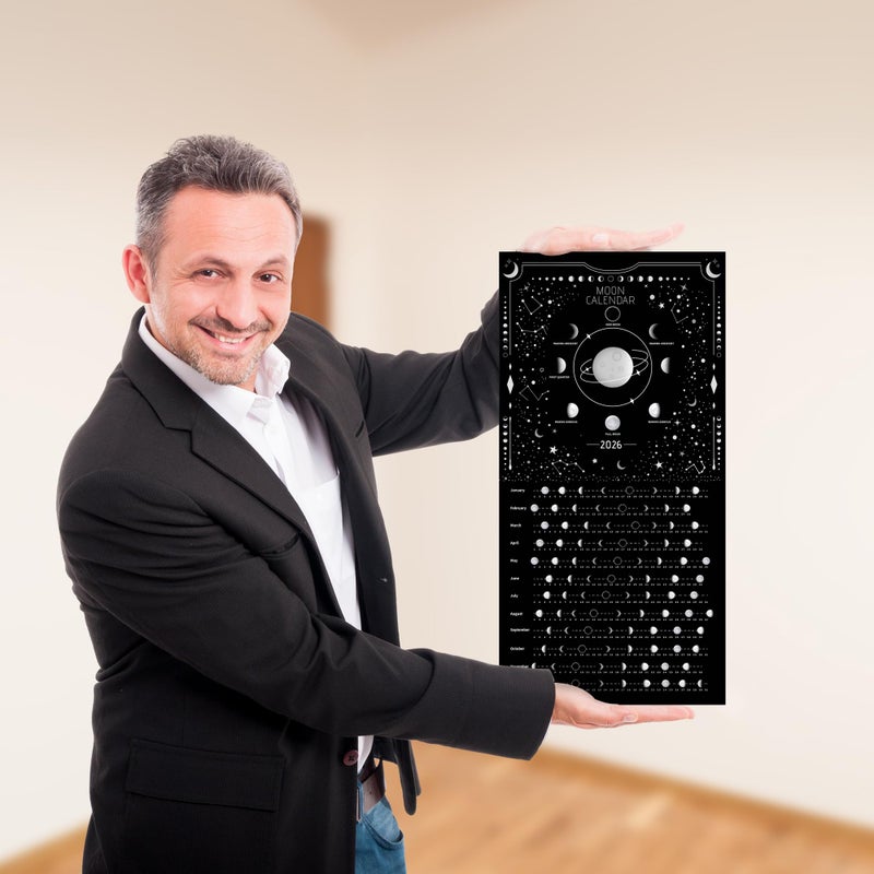 windrio Moon Calendar 2026 Lunar Phases, Hangable MoonLight Wall Poster, Full Moon Tracker Wall Art, Moon Lover Gifts, Astrology Decorations, and Celestial Calendar, Black - Image 2