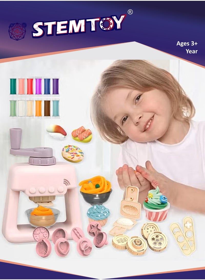 STEMTOY DIY Playdough Set with Ice Cream Machine & Sushi Molds- 28 Pcs Play Dough Accessories, 12 Colors of Dough, Kitchen & Shop Pretend Play for Creation Fun, Family and Party Game, Toy & Birthday Gift for Kids, Boys &Girls Ages 3+  - Image 1
