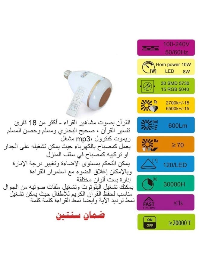 أوريجنال مصباح ليد قران مع مكبر صوت قابل للتحكم بالبلوتوث والتطبيق في الاندرويد والآبل - Image 4