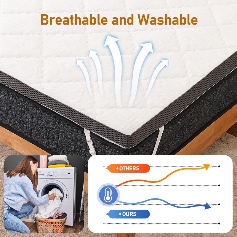 Glendan Twin-XL Firm Mattress Topper: 3 Inch High Density Foam - Extra Support Mattress Pad for Pain Relief - Breathable Washable Cover with Anti-Slip Straps - CertiPUR-US Oeko-Tex Certified 80x38 - Image 5