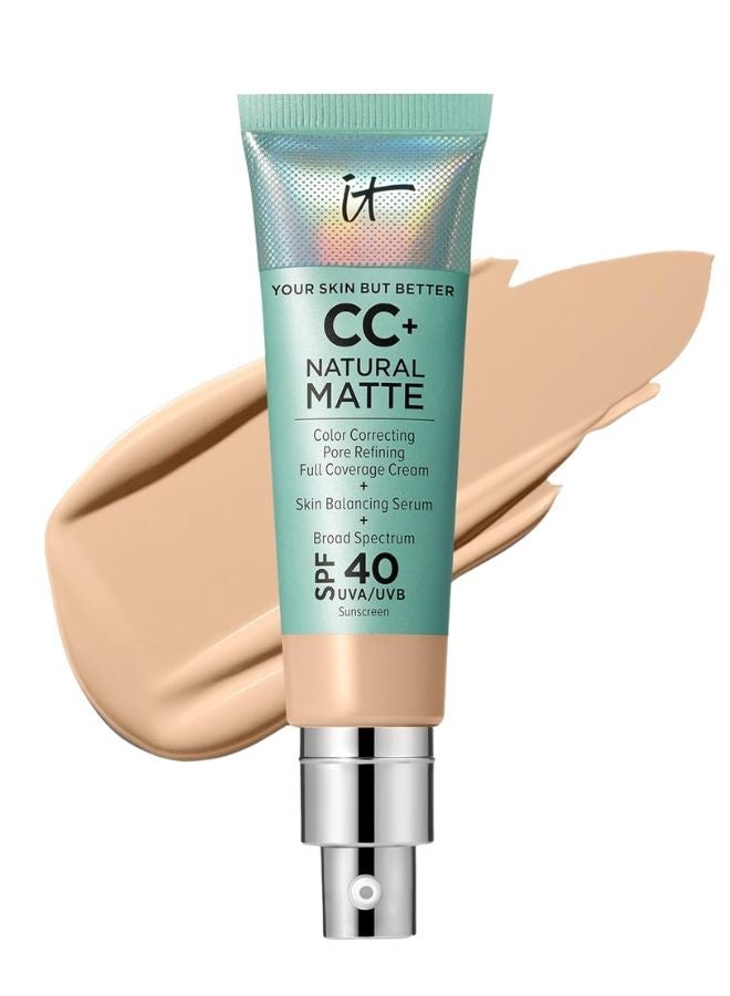 آي كوزمتيكس كريم أساس IT Cosmetics CC+ بتركيبة طبيعية غير لامعة مع عامل حماية من الشمس SPF 40، درجة فاتحة - تغطية كاملة، مكياج وواقي من الشمس، 32 مل - Image 1