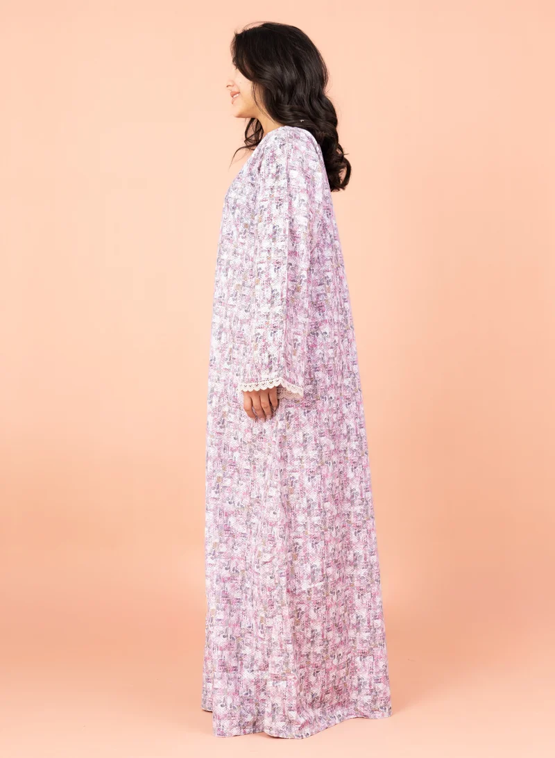IKKXA Modern Embroidery Jalabiya IN040 Pink