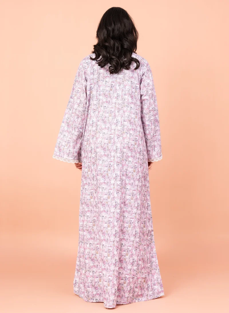 IKKXA Modern Embroidery Jalabiya IN040 Pink