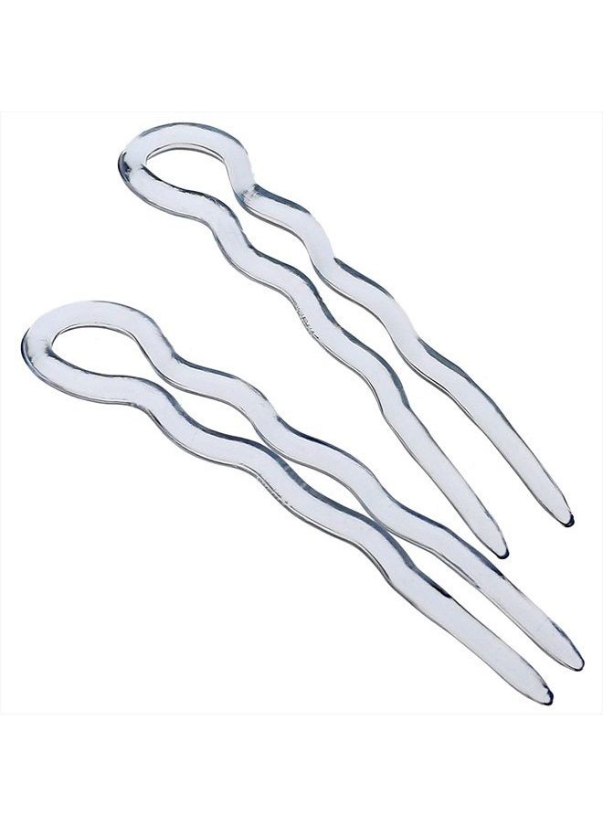 CAMILA - Paris AD824 French Twist Stick Hair Fork, 2 Medium Wavy U Shaped Hair Pin Clip for Spiral Updo and Bun, Tortoise Shell, Fashion Flexible Styling Hair Accessories for Women, Made in France - Image 1
