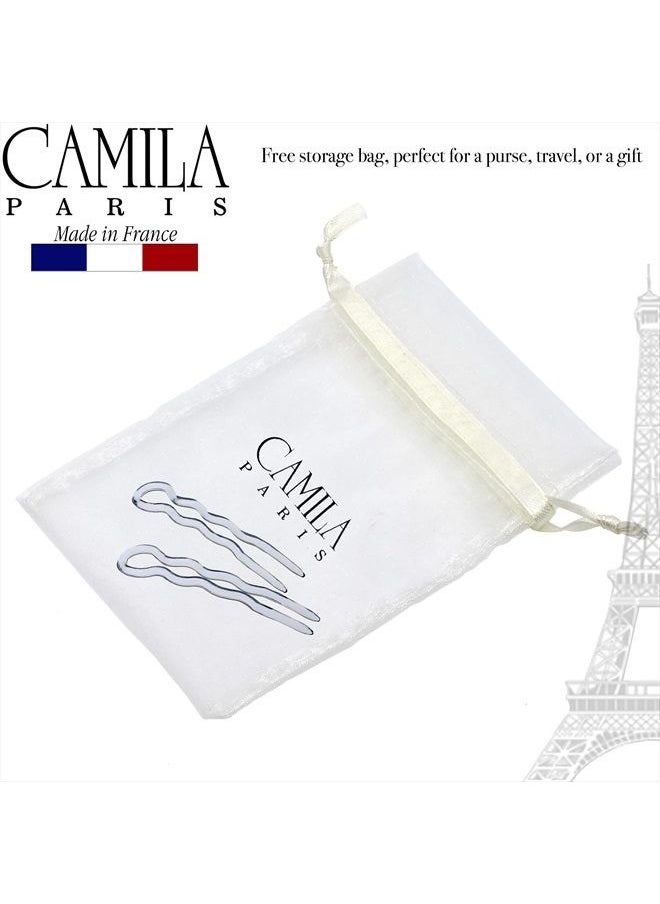 CAMILA - Paris AD824 French Twist Stick Hair Fork, 2 Medium Wavy U Shaped Hair Pin Clip for Spiral Updo and Bun, Tortoise Shell, Fashion Flexible Styling Hair Accessories for Women, Made in France - Image 1