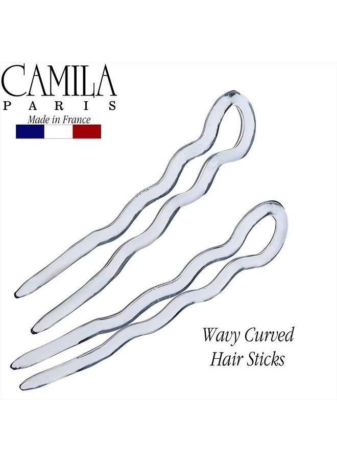 CAMILA - Paris AD824 French Twist Stick Hair Fork, 2 Medium Wavy U Shaped Hair Pin Clip for Spiral Updo and Bun, Tortoise Shell, Fashion Flexible Styling Hair Accessories for Women, Made in France - Image 1