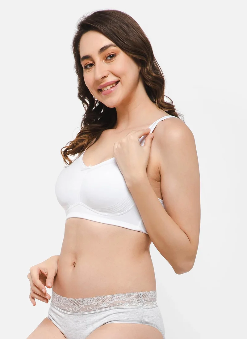 كلوفيا Clovia Non-Padded Non-Wired Full Figure Bra in White - Cotton