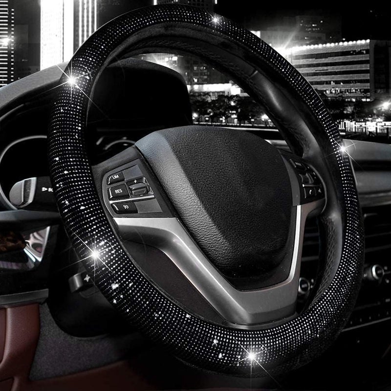 Valleycomfy Steering Wheel Cover for Women 15 12 inches16 inches Bling Bling Crystal Diamond Sparkling for F150 F250 F350 Ram 4Runner Tacoma Tundra Range Rover Black with Black Diamond