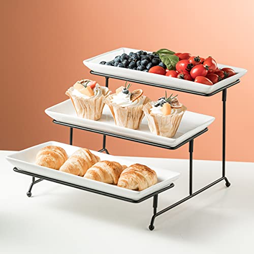 Gomakren 3 Tier Serving Trays Stand Porcelain Serving Platters 12 Inch White Serving Plates Dinner Platters for Appetizer Snack Fruit Cup Cake Tray Display Christmas Serving Dishes for Entertaining - Image 4
