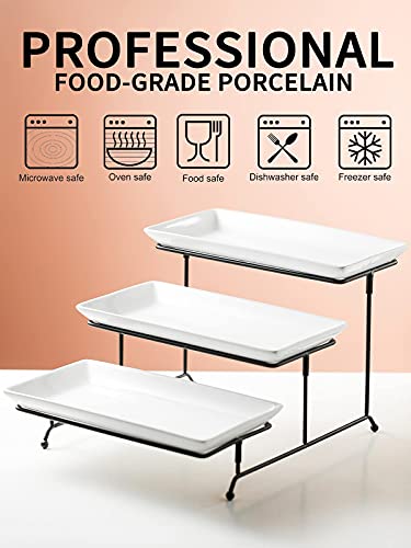 Gomakren 3 Tier Serving Trays Stand Porcelain Serving Platters 12 Inch White Serving Plates Dinner Platters for Appetizer Snack Fruit Cup Cake Tray Display Christmas Serving Dishes for Entertaining - Image 2