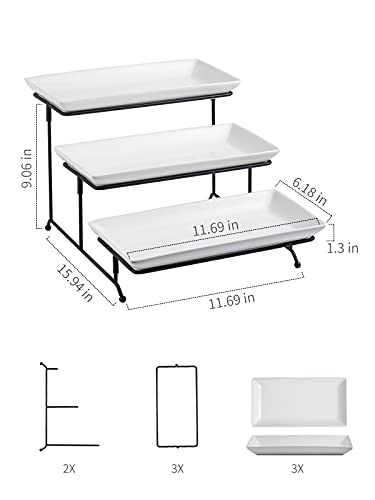 Gomakren 3 Tier Serving Trays Stand Porcelain Serving Platters 12 Inch White Serving Plates Dinner Platters for Appetizer Snack Fruit Cup Cake Tray Display Christmas Serving Dishes for Entertaining - Image 3