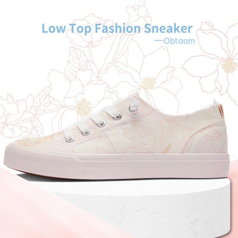 Obtaom Womens Floral Canvas Sneakers Women's Play Fashion Sneaker Comfortable Walking Shoes Flower Print Canvas Slip on Shoes(Floral Pink US6) - Image 4