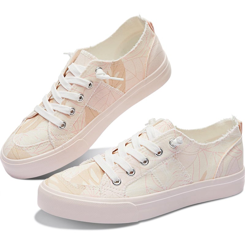 Obtaom Womens Floral Canvas Sneakers Women's Play Fashion Sneaker Comfortable Walking Shoes Flower Print Canvas Slip on Shoes(Floral Pink US6) - Image 1