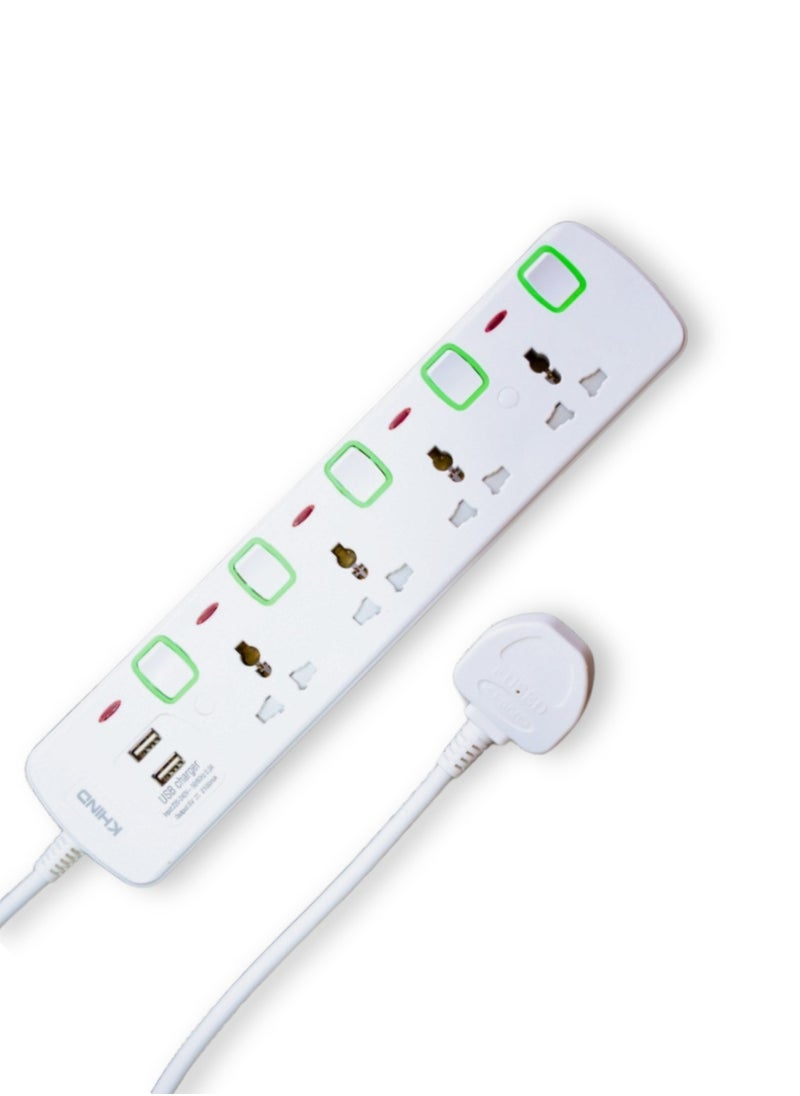 KHIND KHIND High Quality Power Extension Universal 4 Socket Plug Adapter with 2 USB Charging Sockets, Extension Cord 3 Meter  - Image 1