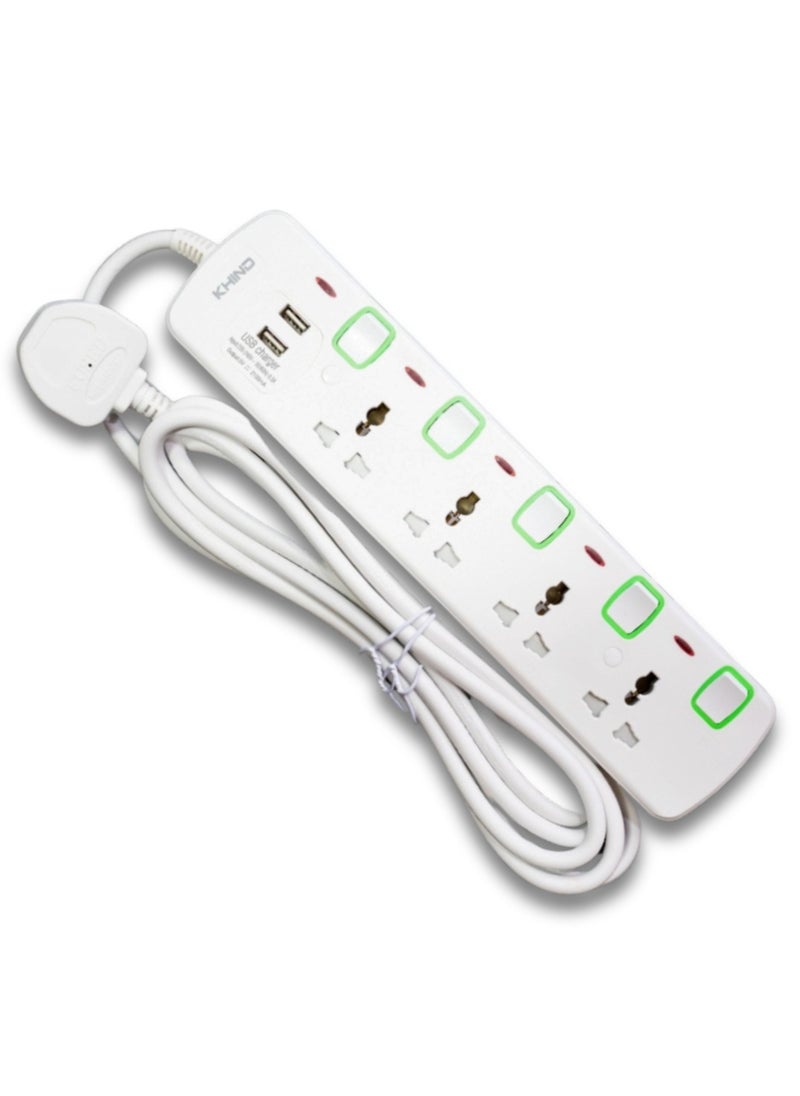 KHIND KHIND High Quality Power Extension Universal 4 Socket Plug Adapter with 2 USB Charging Sockets, Extension Cord 3 Meter  - Image 2