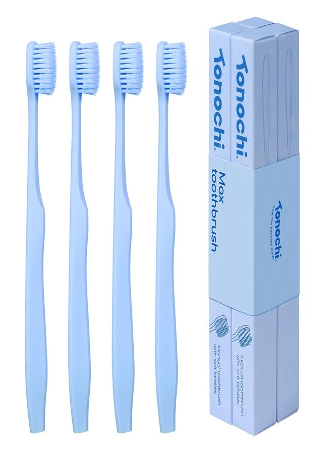 Tonochi Max Extra Soft Toothbrush for Adults with Sensitive Gums, Soft Bristle Toothbrushes, Wide Head for Back Teeth, Ergonomic Non-Slip Grip, BPA Free, Individually Wrapped, 4 Pack, Sky Blue - Image 1