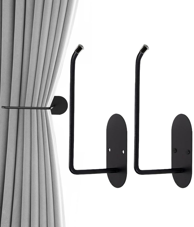 Hoousuper 2 pcs Curtain tiebacks Hooks Screw-in, Curtain holdbacks Wall Mounted, Curtain Holders for Drapes, Curtain Pull Backs 304 Stainless Steels, Curtain Tie Backs - Image 1