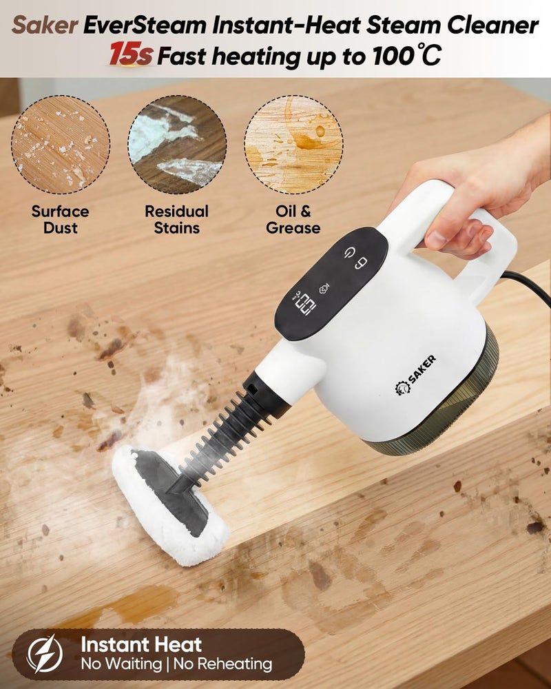 Saker EverSteam Instant-Heat Steam Cleaner for Home,15s Heat-up Handheld Steam Cleaner, Lightweight Portable Continuous Refill Steamer for Deep Cleaning of Floor, Car and Kitchen - Image 4