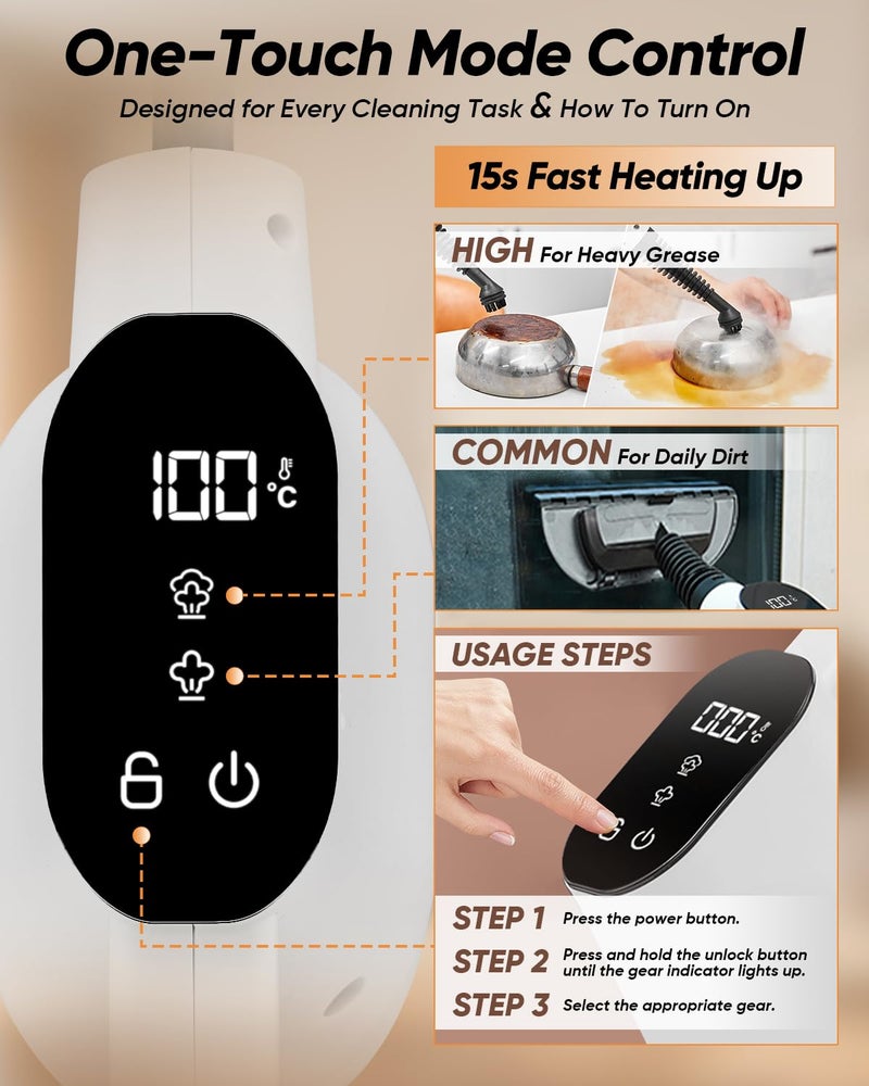 Saker EverSteam Instant-Heat Steam Cleaner for Home,15s Heat-up Handheld Steam Cleaner, Lightweight Portable Continuous Refill Steamer for Deep Cleaning of Floor, Car and Kitchen - Image 3
