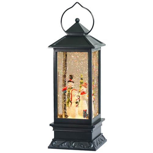 Eldnacele Singing Battery Operated Musical Lighted Christmas Snowman Water Glittering Swirling Snow Globe Lantern with Music Christmas Home Decoration and Gift Snowman Family