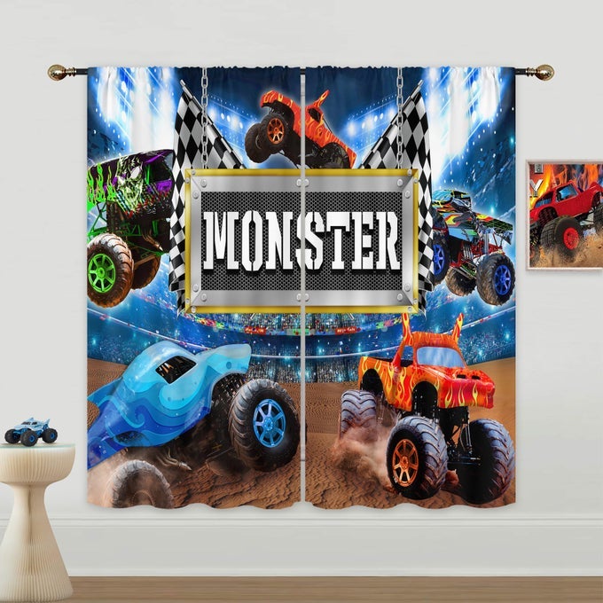 TRACTOR TRUCK CURTAINS FOR BOYS BEDROOM 42WX63H INCH ROD POCKET KIDS CARTOON RACING CAR COLORFUL COOL FUN STADIUM AUDITORIUM LIGHT FOR GIRLS 2 PANELS WINDOW TREATMENT SET FOR LIVING ROOM DECOR